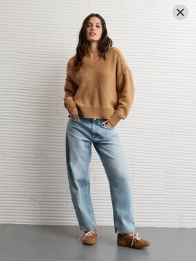 American Eagle Long Weekend brown cotton V-Neck Sweater size XL